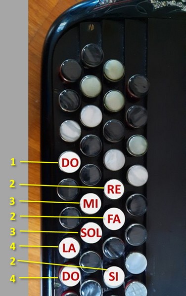 Positionnement des notes sur un accordéon touches bouton