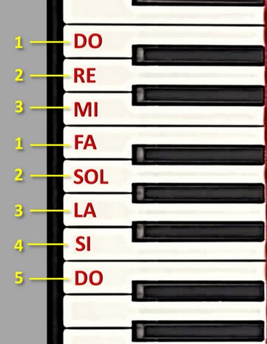 Position des notes sur un accordéon touche piano